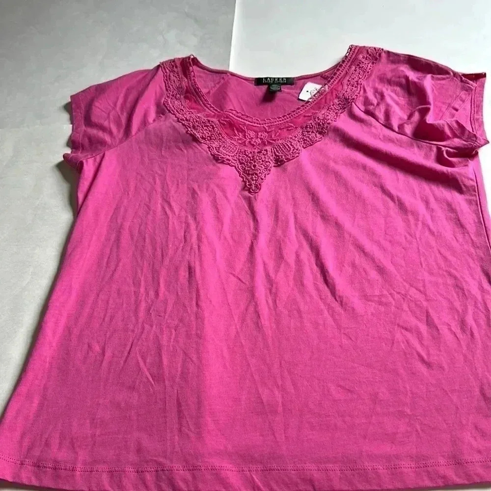 Lauren Ralph Lauren pink embroidered shirt sleeve top size XL NWT